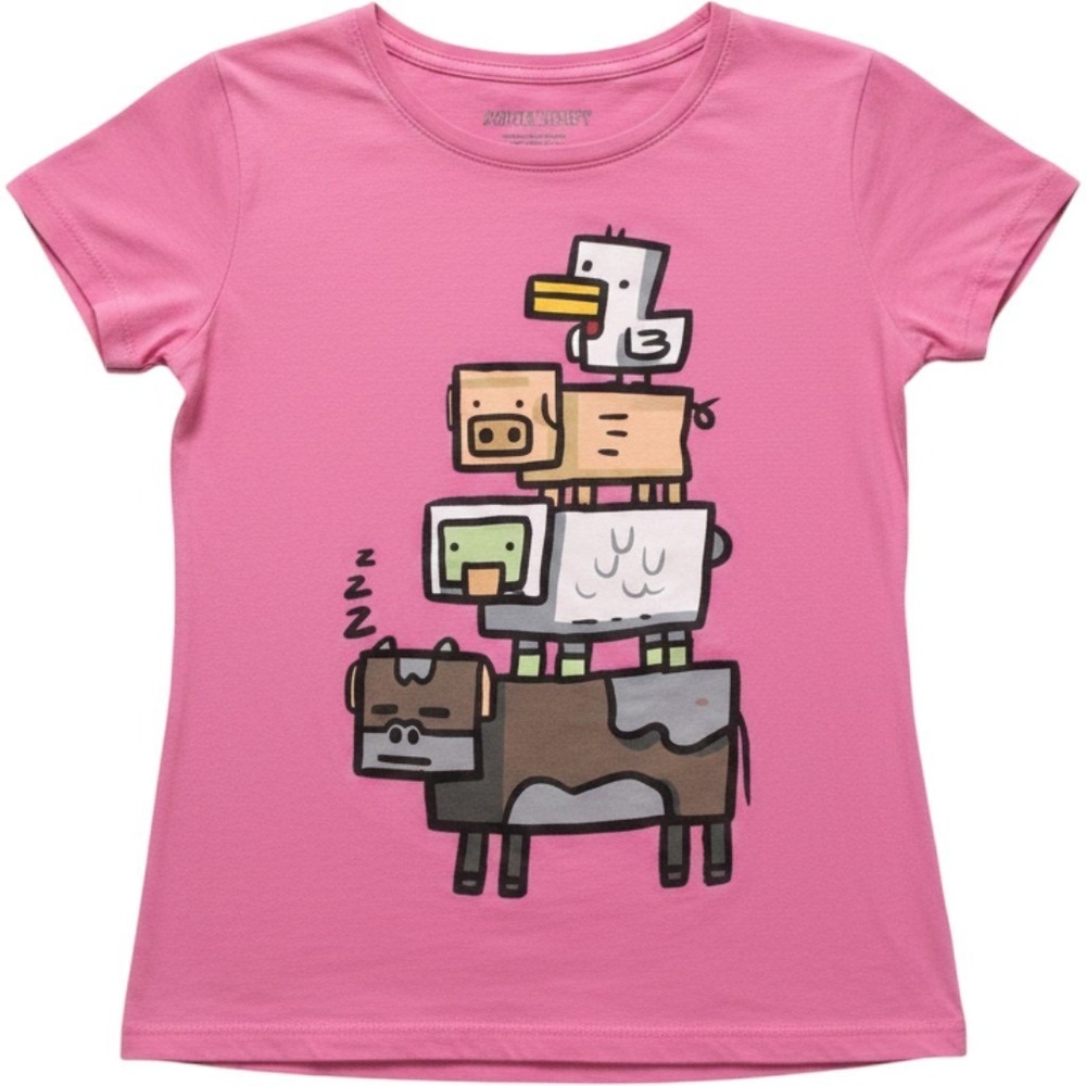 Mojang Shirt Girls 14-16 Pink Minecraft Video Game Animal Stack Graphic Tee Top